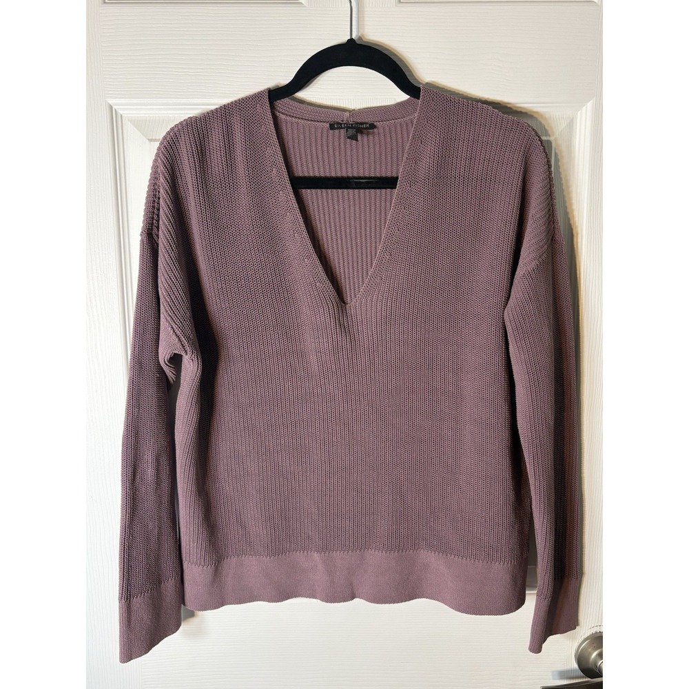 Eileen Fisher Boxy Sweater Purple Organic Cotton Pullover Quiet Luxury  Soft